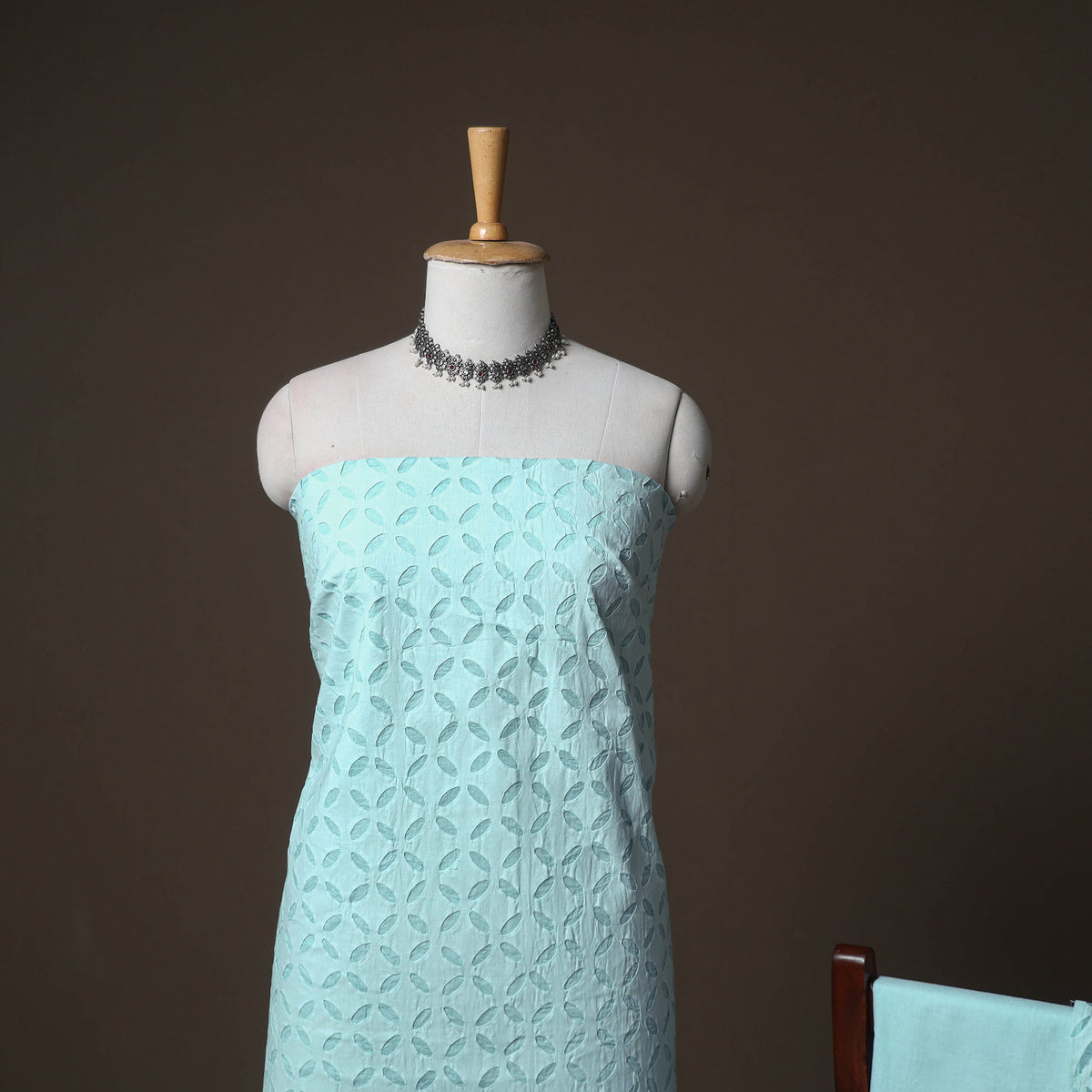 Applique Cutwork Cotton Unstitched Dress Material: Kurta, Bottom & Dupatta 10