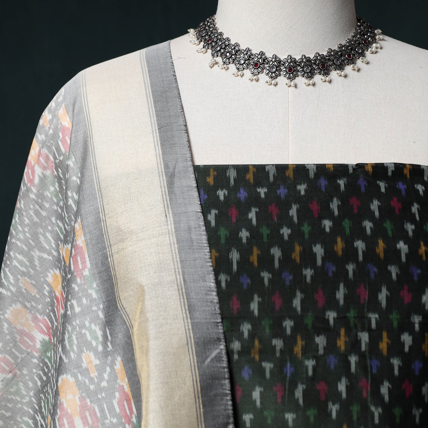 Pochampally Ikat Handwoven Sico 2pc Unstitched Dress Material Kurta Set 56