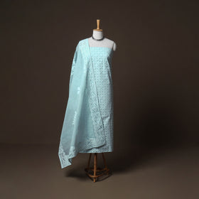 Applique Cutwork Cotton Unstitched Dress Material: Kurta, Bottom & Dupatta 10