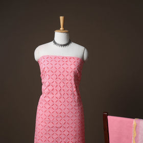 Applique Cutwork Cotton Unstitched Dress Material: Kurta, Bottom & Dupatta 11