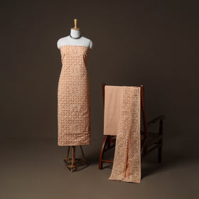 Applique Cutwork Cotton Unstitched Dress Material: Kurta, Bottom & Dupatta 12