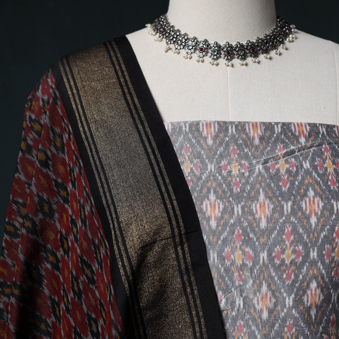 Pochampally Ikat Handwoven Sico 2pc Unstitched Dress Material Kurta Set 58