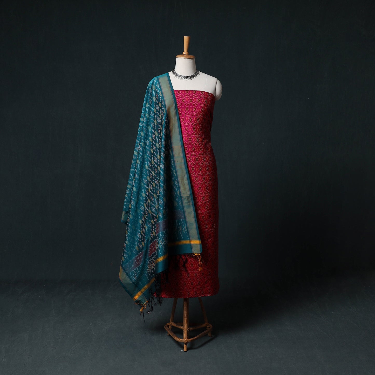 Pochampally Ikat Handwoven Sico 2pc Unstitched Dress Material Kurta Set 59