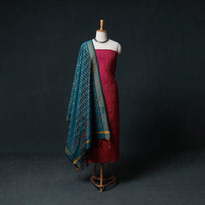 Pochampally Ikat Handwoven Sico 2pc Unstitched Dress Material Kurta Set 59