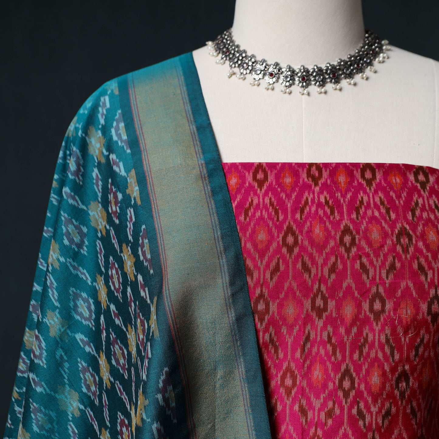 Pochampally Ikat Handwoven Sico 2pc Unstitched Dress Material Kurta Set 59