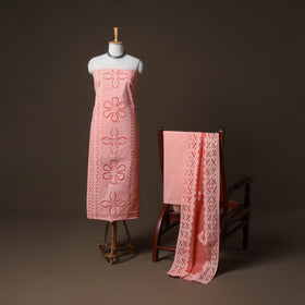 Applique Cutwork Cotton Unstitched Dress Material: Kurta, Bottom & Dupatta 13