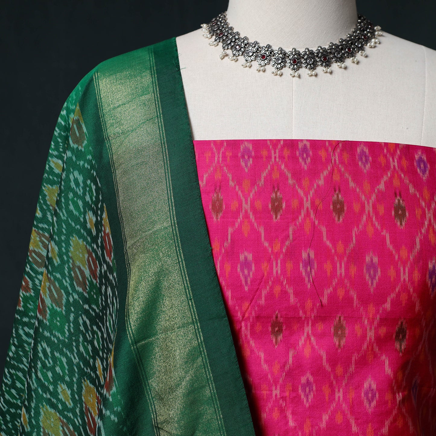 Pochampally Ikat Handwoven Sico 2pc Unstitched Dress Material Kurta Set 60