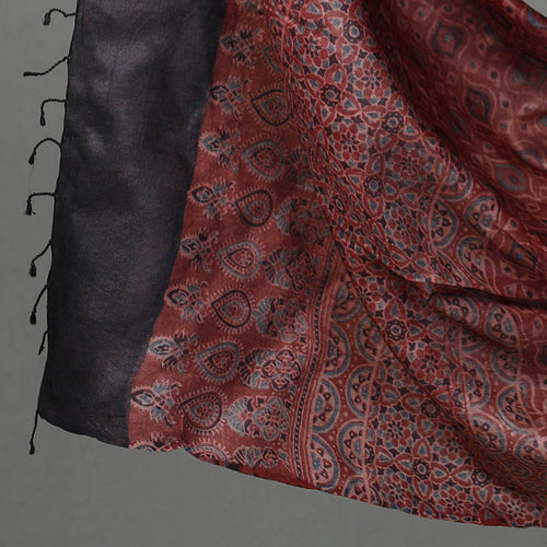 Red - 2pc Block Print Tussar Silk Ajrakh Dress Material 30