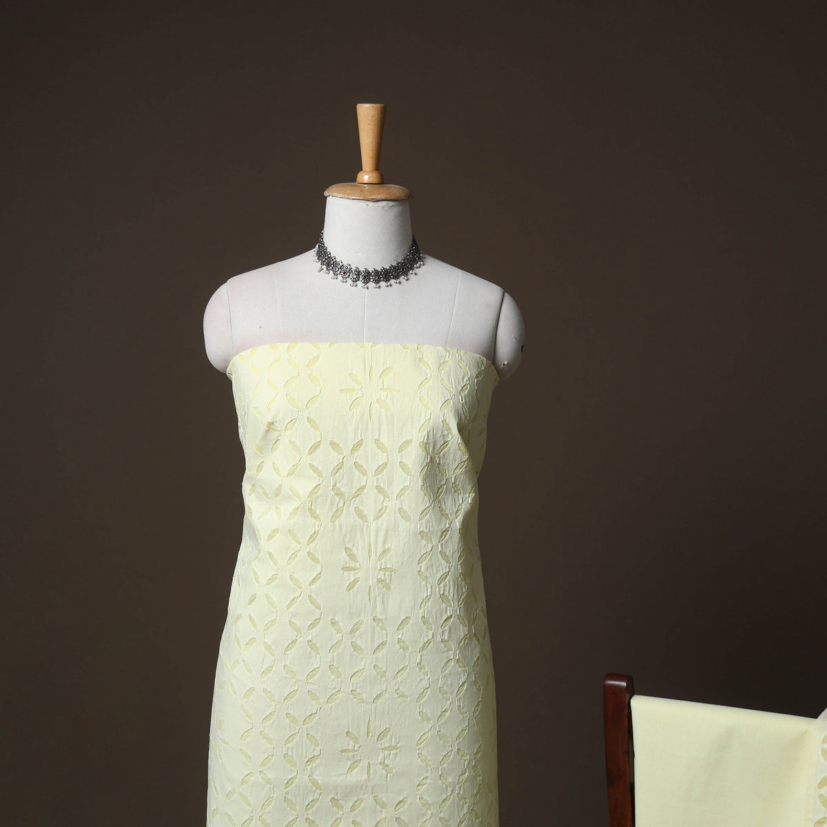 Applique Cutwork Cotton Unstitched Dress Material: Kurta, Bottom & Dupatta 14