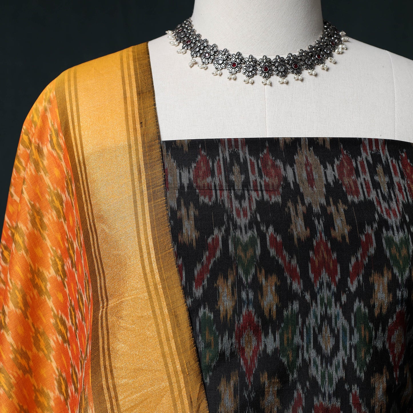 Pochampally Ikat Handwoven Sico 2pc Unstitched Dress Material Kurta Set 61
