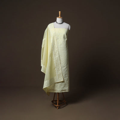 Applique Cutwork Cotton Unstitched Dress Material: Kurta, Bottom & Dupatta 14
