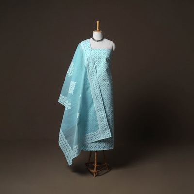 Applique Cutwork Cotton Unstitched Dress Material: Kurta, Bottom & Dupatta 15