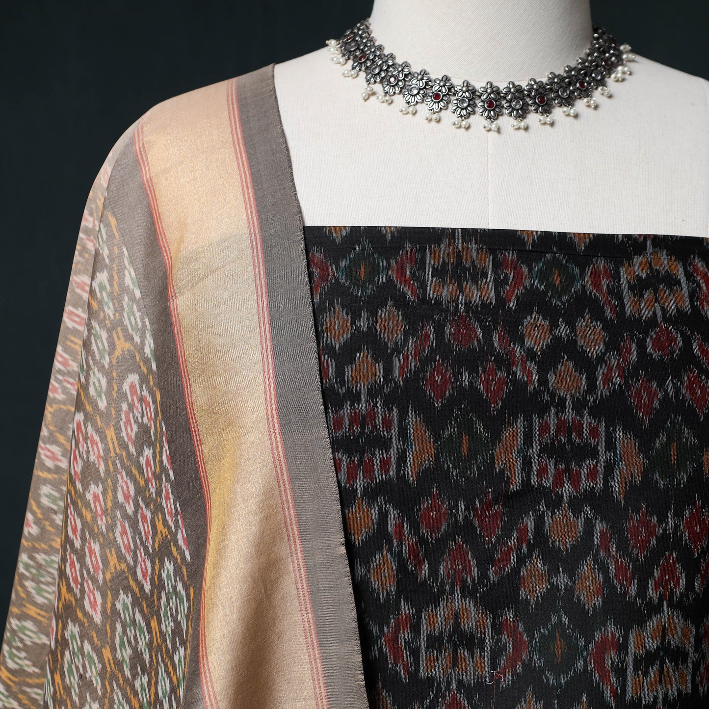 Pochampally Ikat Handwoven Sico 2pc Unstitched Dress Material Kurta Set 62