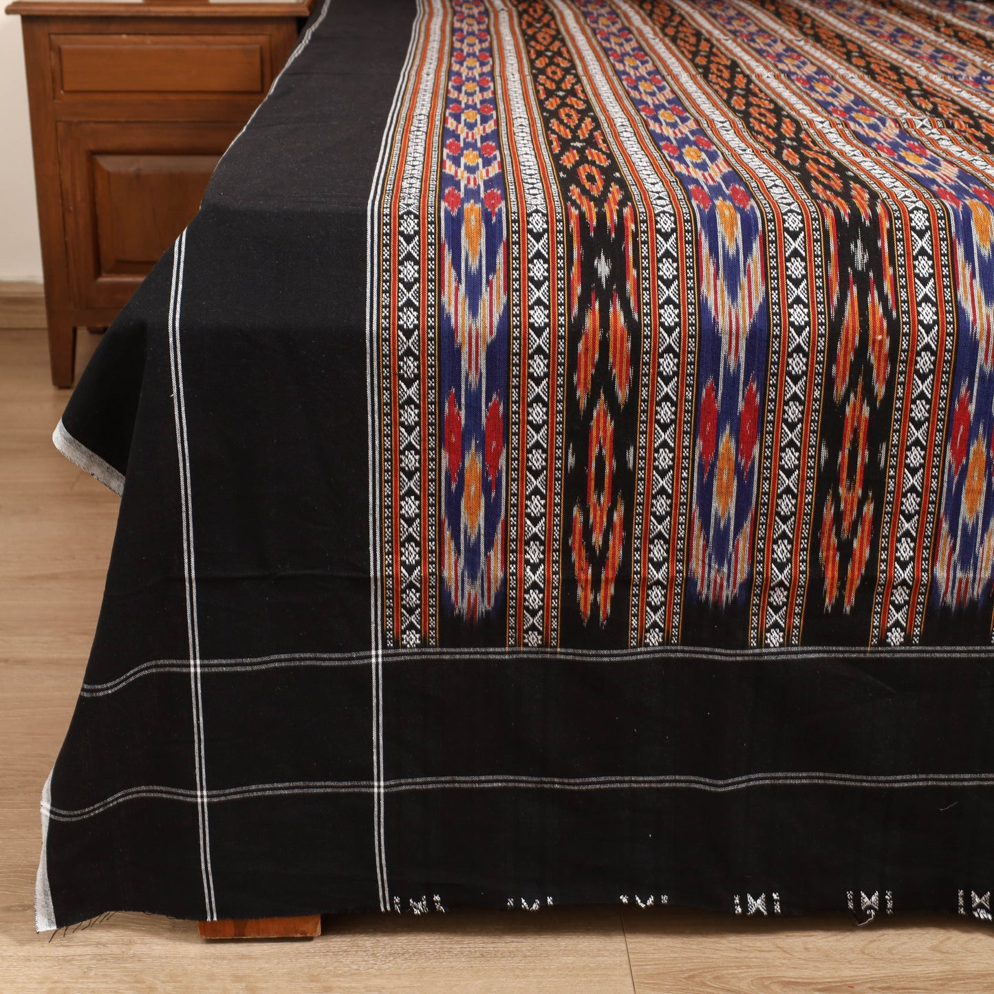 Black - Pochampally Dabi Ikat Cotton Double Bedsheet Set (108 x 90 in) 01