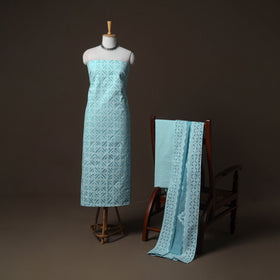 Applique Cutwork Cotton Unstitched Dress Material: Kurta, Bottom & Dupatta 15