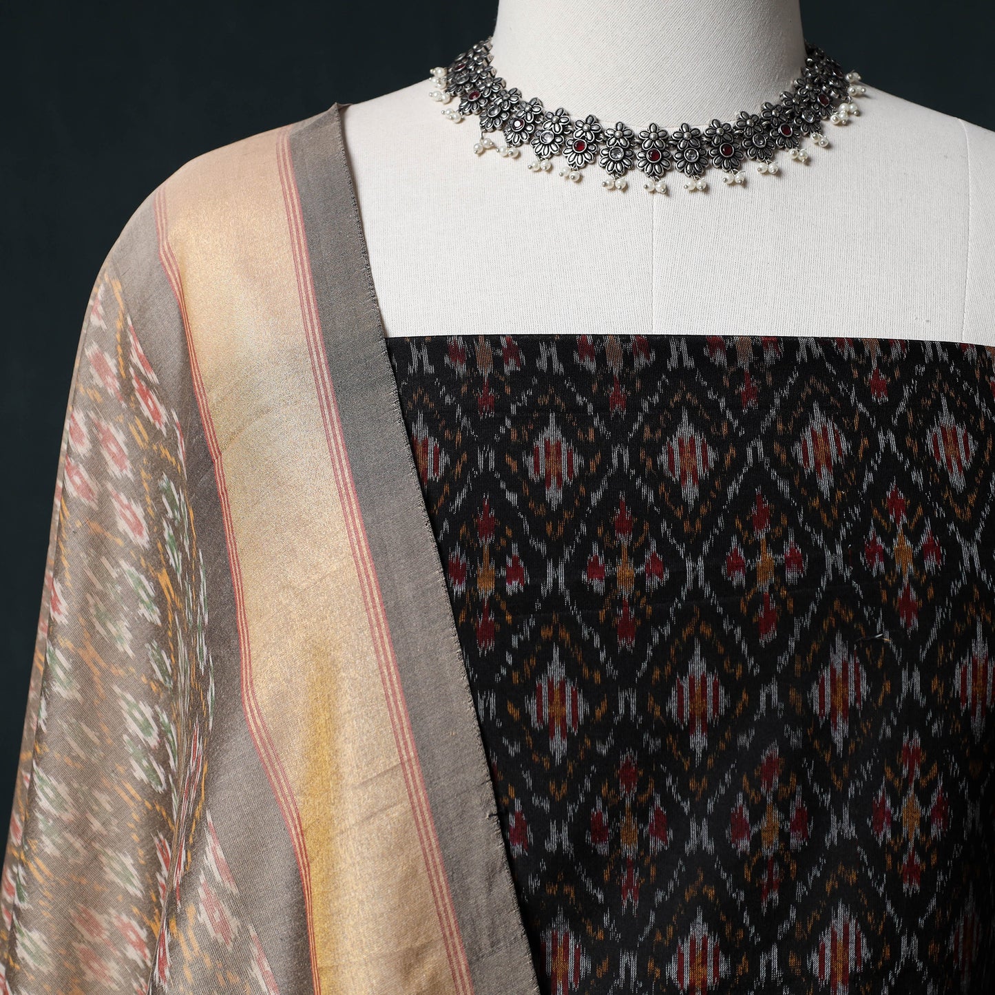 Pochampally Ikat Handwoven Sico 2pc Unstitched Dress Material Kurta Set 63