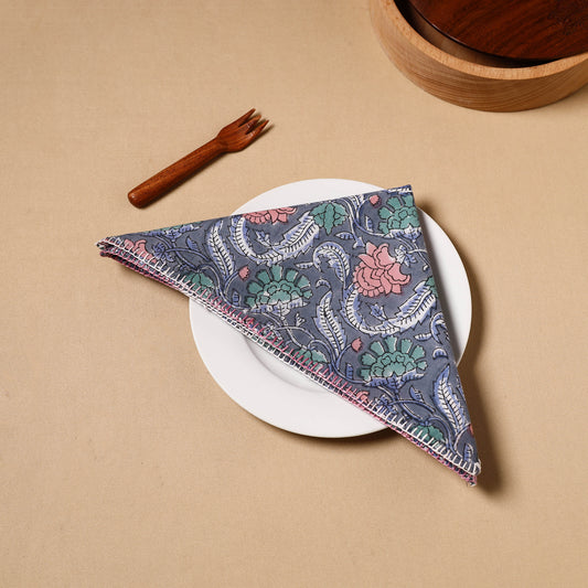 Floral Block Print Cotton Hand Embroidery Table Napkin 03