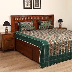 Green - Pochampally Dabi Ikat Cotton Double Bedsheet Set (108 x 90 in) 03