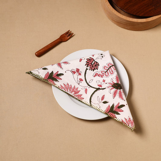 Floral Block Print Cotton Hand Embroidery Table Napkin 04