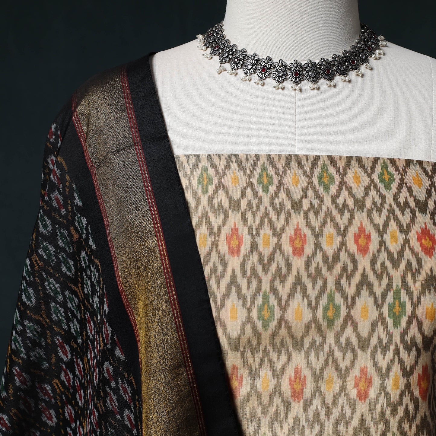 Pochampally Ikat Handwoven Sico 2pc Unstitched Dress Material Kurta Set 64
