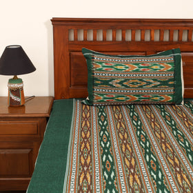 Green - Pochampally Dabi Ikat Cotton Double Bedsheet Set (108 x 90 in) 03