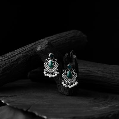 Green - saanjh bela lotus oxidised earrings - handcrafted