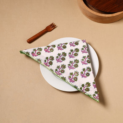 Floral Block Print Cotton Hand Embroidery Table Napkin 07