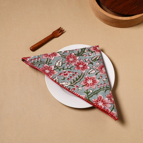 Floral Block Print Cotton Hand Embroidery Table Napkin 09