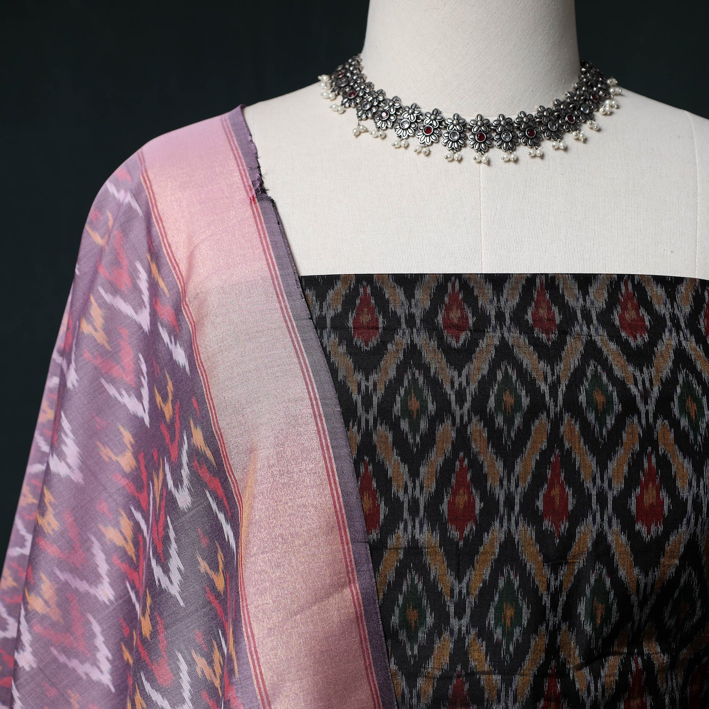 Pochampally Ikat Handwoven Sico 2pc Unstitched Dress Material Kurta Set 65