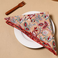 Floral Block Print Cotton Hand Embroidery Table Napkin 13