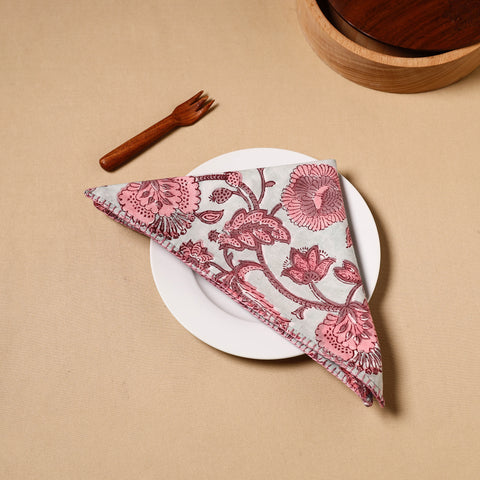 Floral Block Print Cotton Hand Embroidery Table Napkin 15