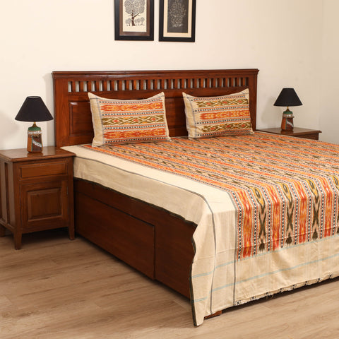 Orange - Pochampally Dabi Ikat Cotton Double Bedsheet Set (108 x 90 in) 04