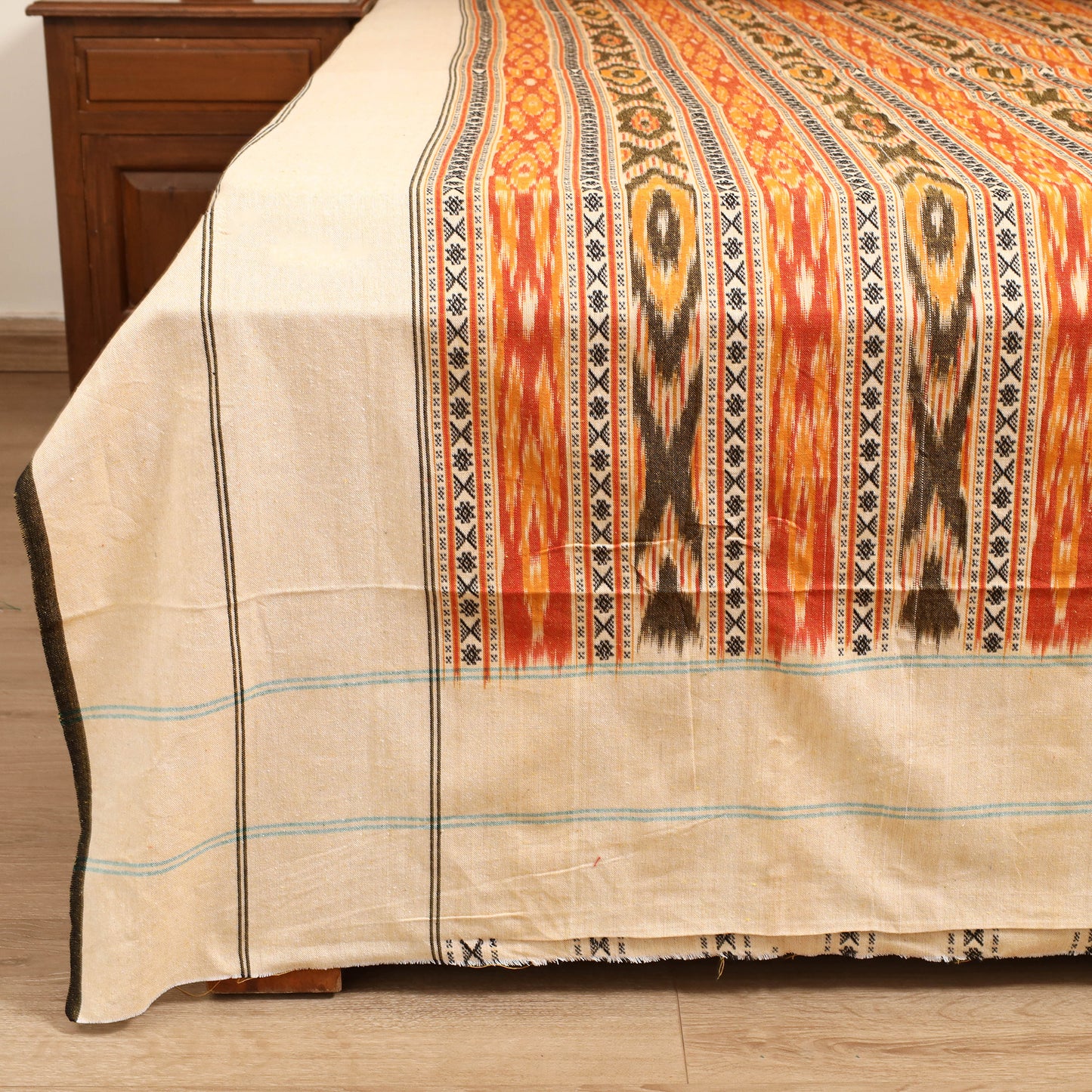 Orange - Pochampally Dabi Ikat Cotton Double Bedsheet Set (108 x 90 in) 04