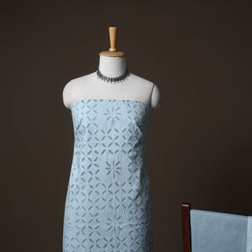 Applique Cutwork Cotton Unstitched Dress Material: Kurta, Bottom & Dupatta 18