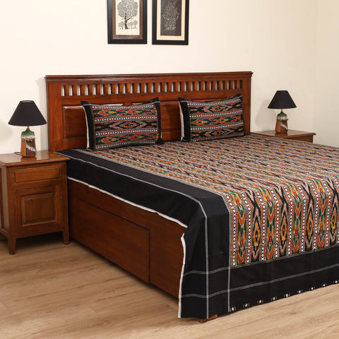 Black - Pochampally Dabi Ikat Cotton Double Bedsheet Set (108 x 90 in) 05