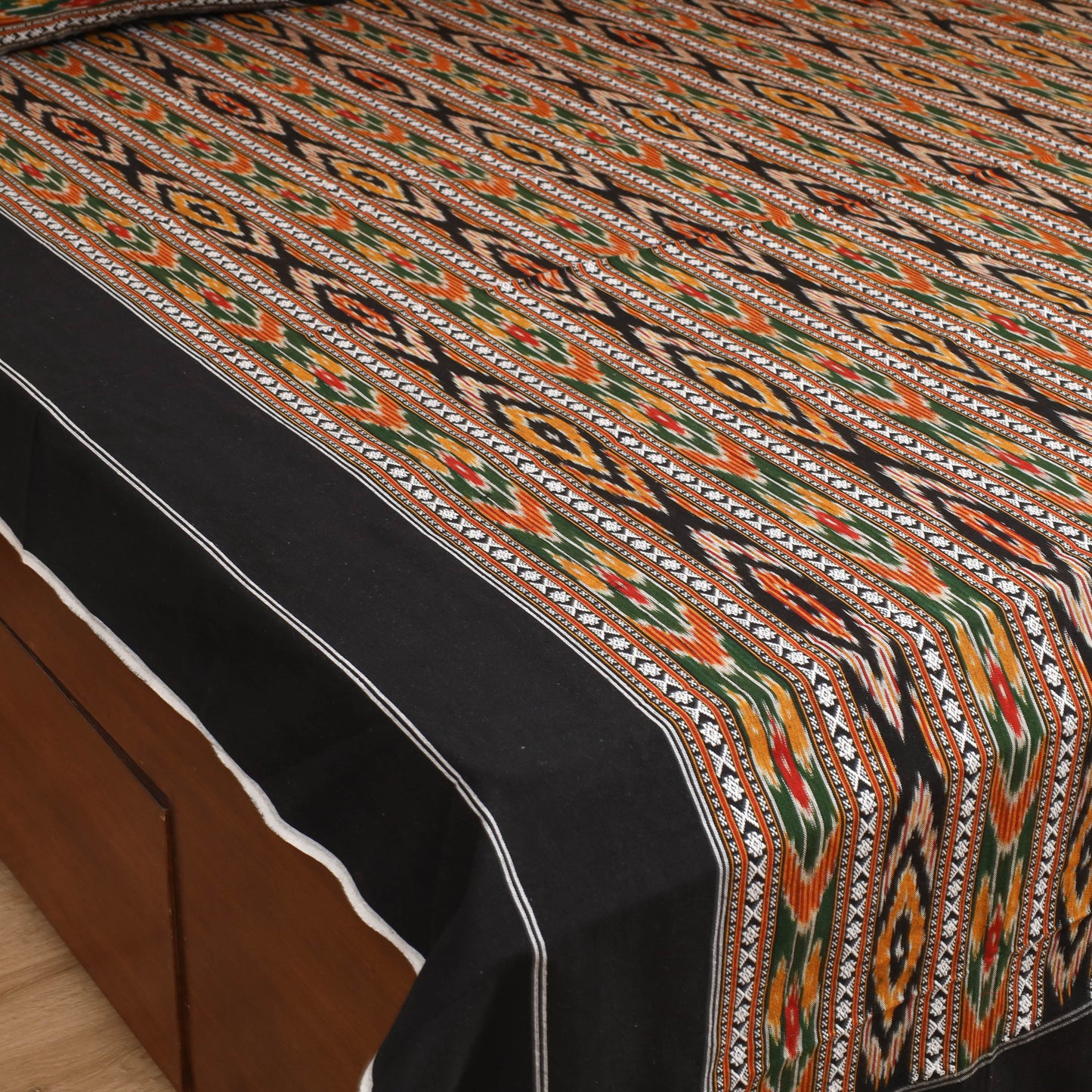 Black - Pochampally Dabi Ikat Cotton Double Bedsheet Set (108 x 90 in) 05