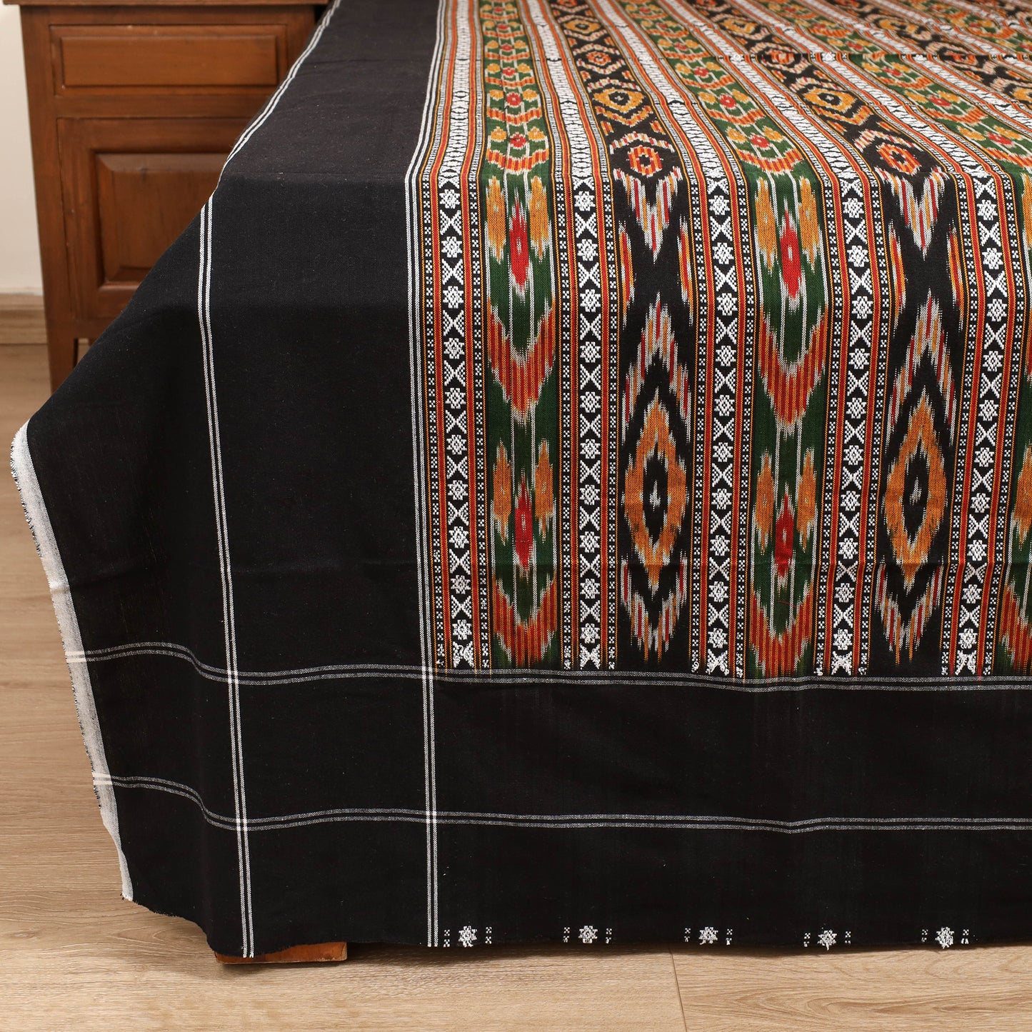 Black - Pochampally Dabi Ikat Cotton Double Bedsheet Set (108 x 90 in) 05
