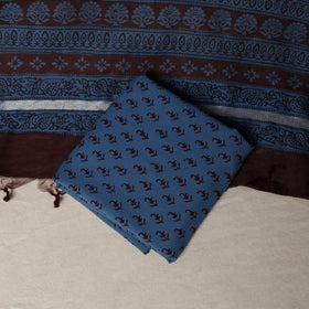 Bagh Hand Block Print Natural Dyed Chanderi Silk 3pc Unstitched Dress Material Suit Set 21