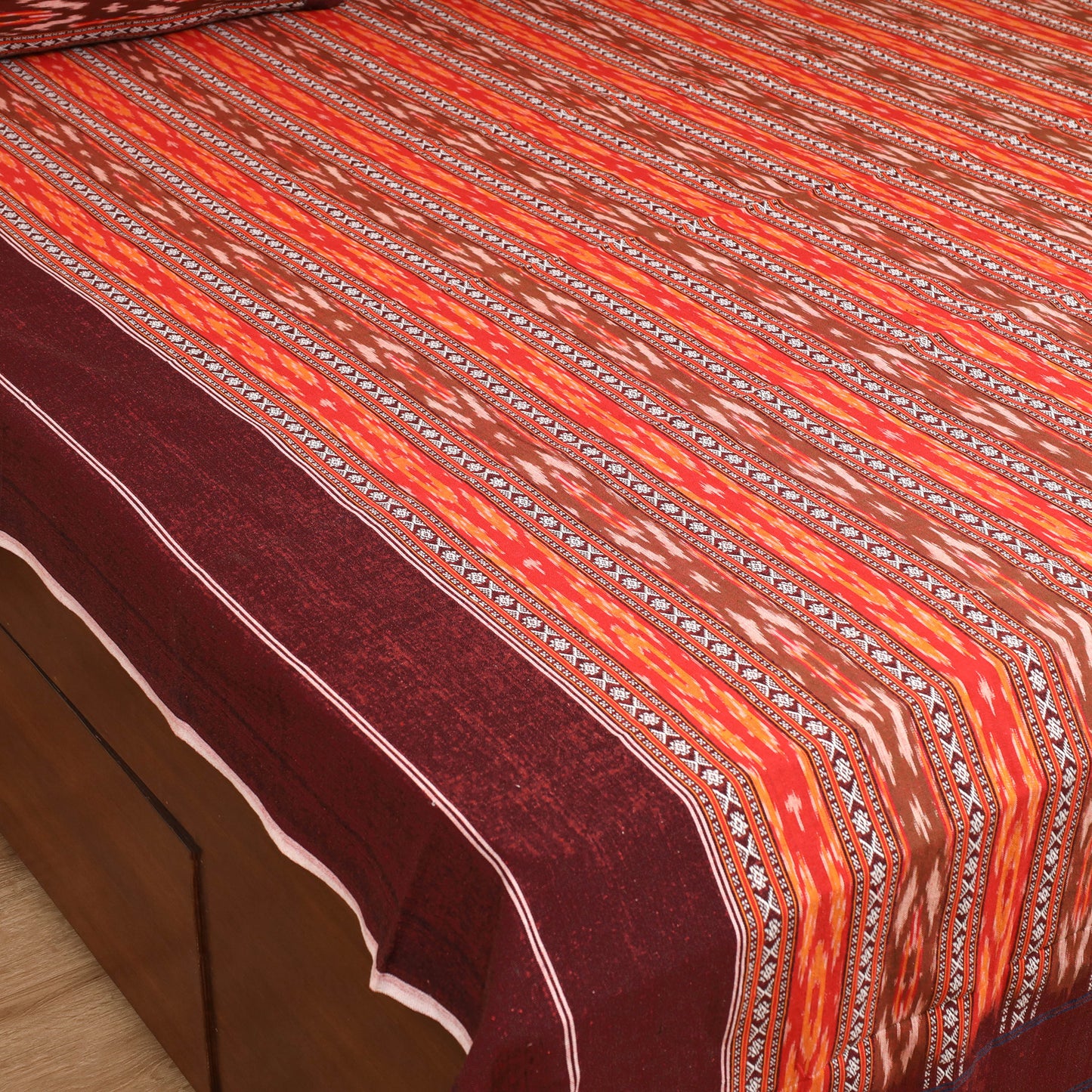 Maroon - Pochampally Dabi Ikat Cotton Double Bedsheet Set (108 x 90 in) 06