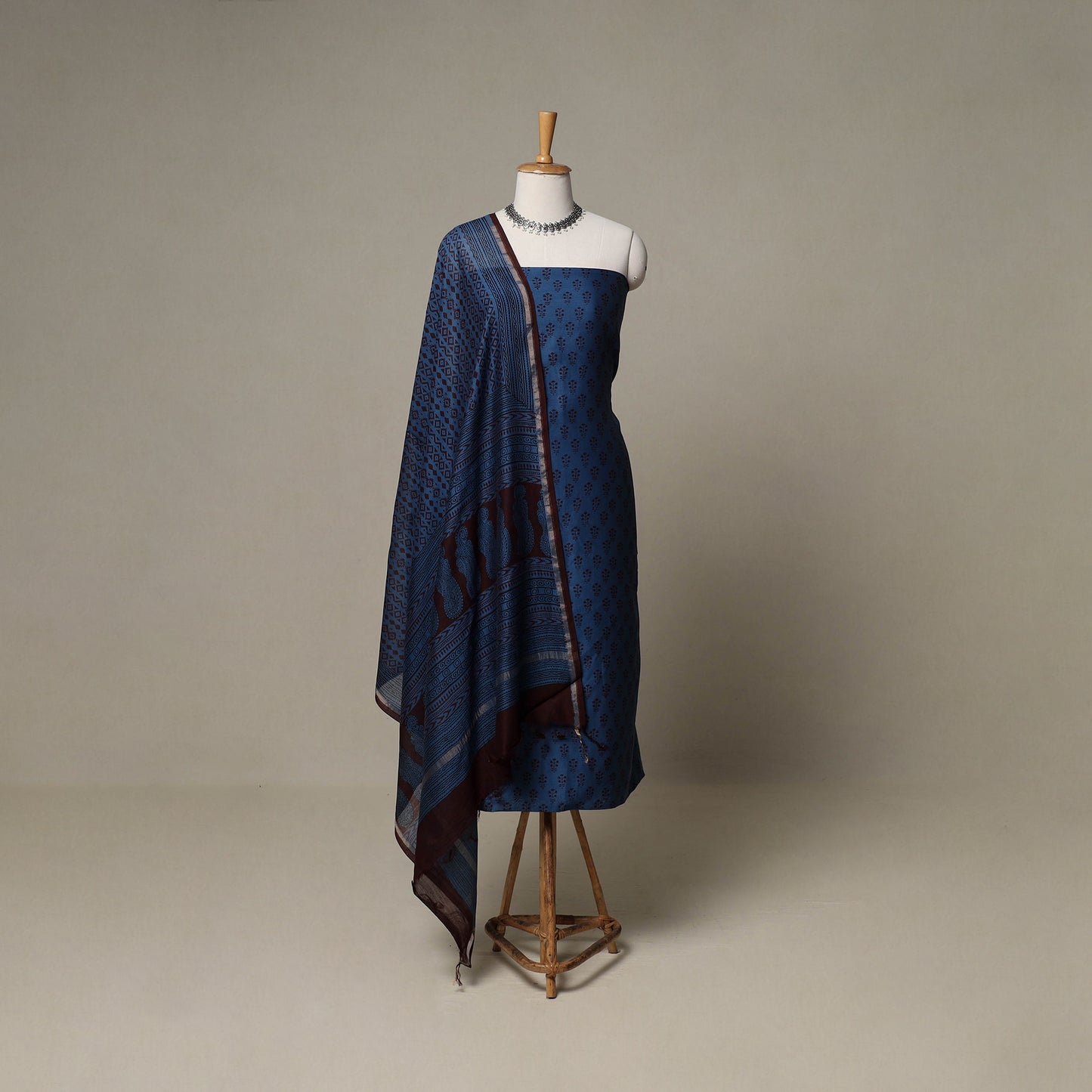 Bagh Hand Block Print Natural Dyed Chanderi Silk 3pc Unstitched Dress Material Suit Set 22