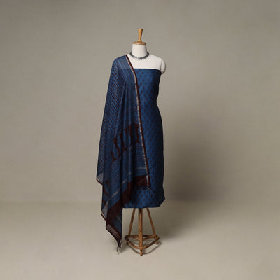 Bagh Hand Block Print Natural Dyed Chanderi Silk 3pc Unstitched Dress Material Suit Set 22