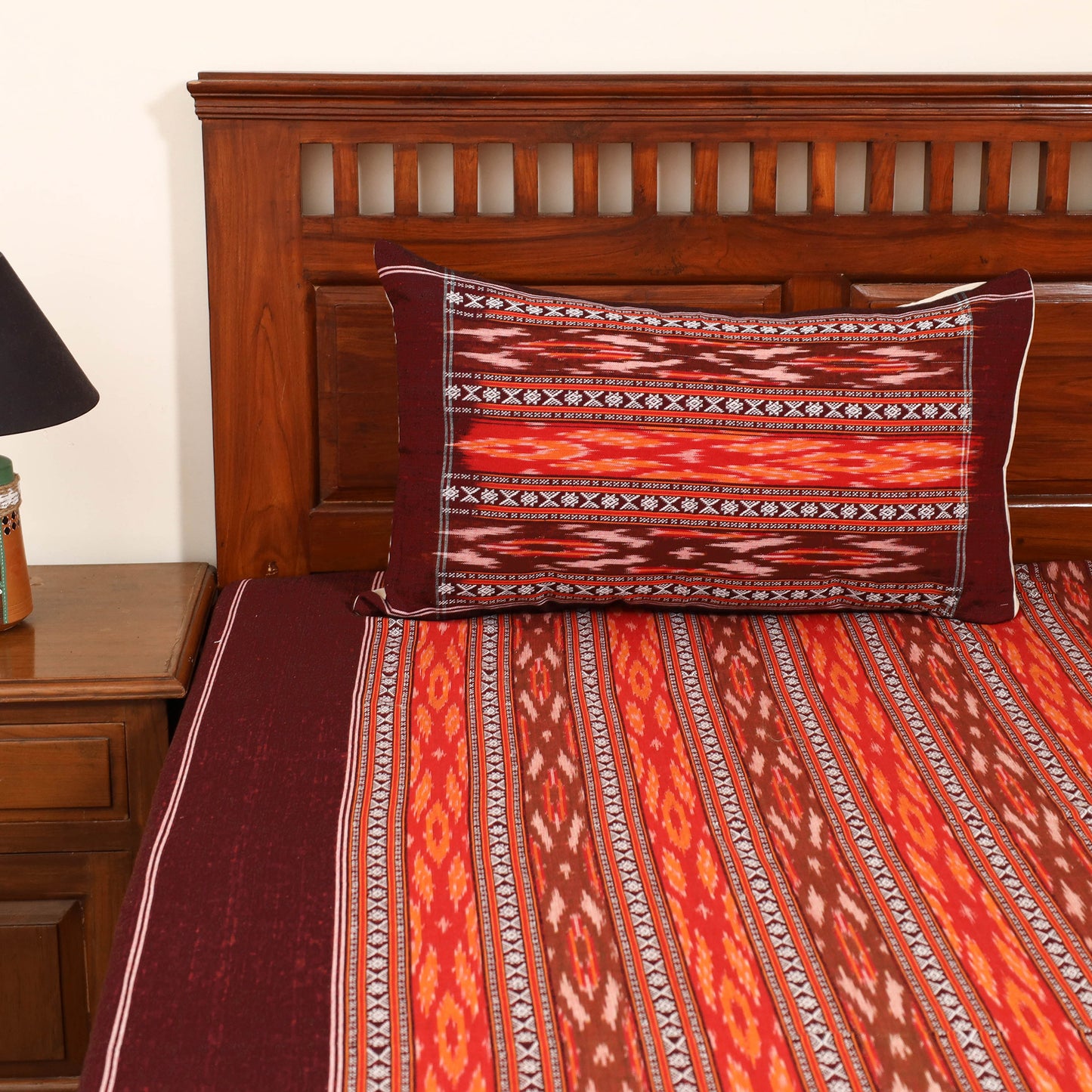 Maroon - Pochampally Dabi Ikat Cotton Double Bedsheet Set (108 x 90 in) 06