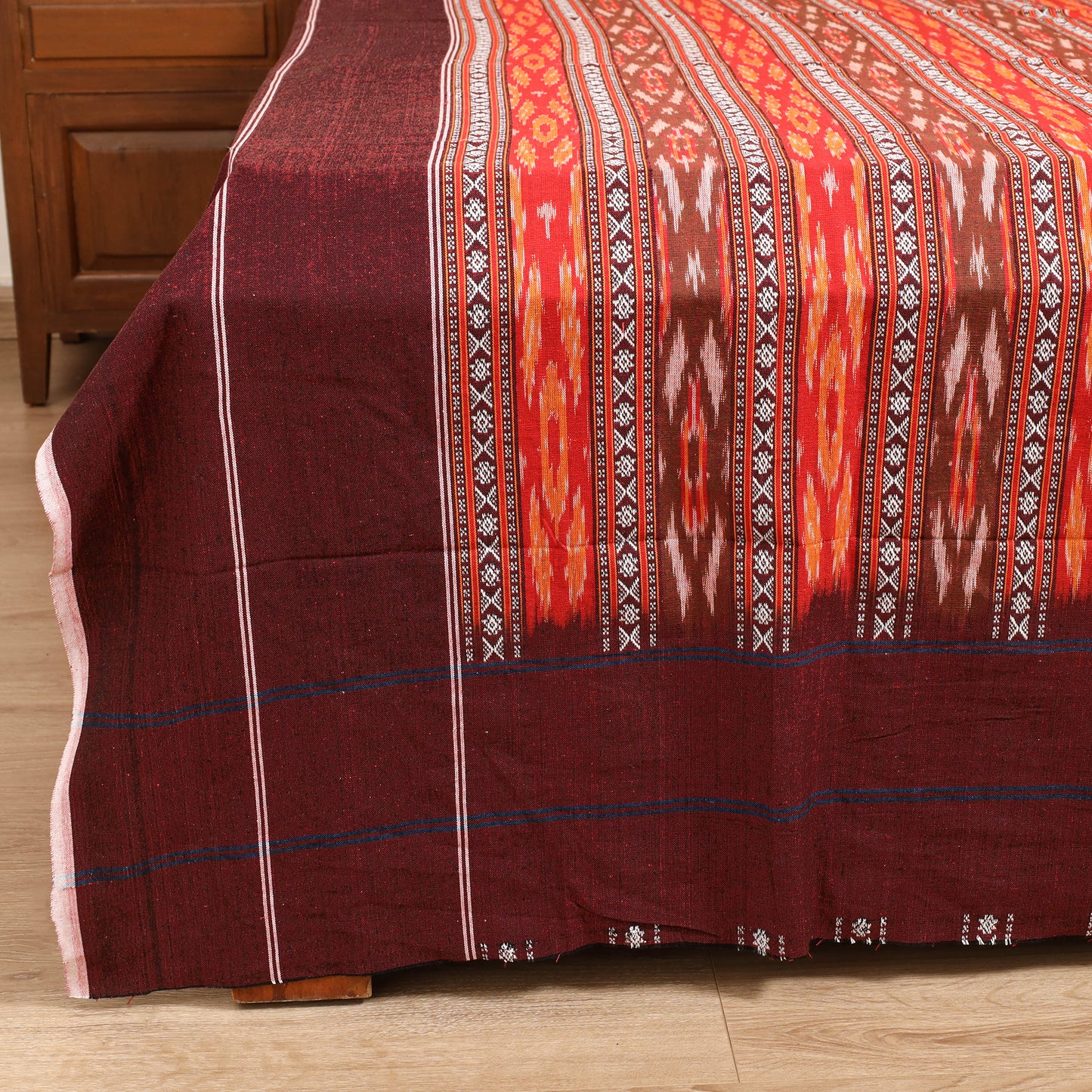 Maroon - Pochampally Dabi Ikat Cotton Double Bedsheet Set (108 x 90 in) 06