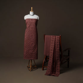 Applique Cutwork Cotton Unstitched Dress Material: Kurta, Bottom & Dupatta 20