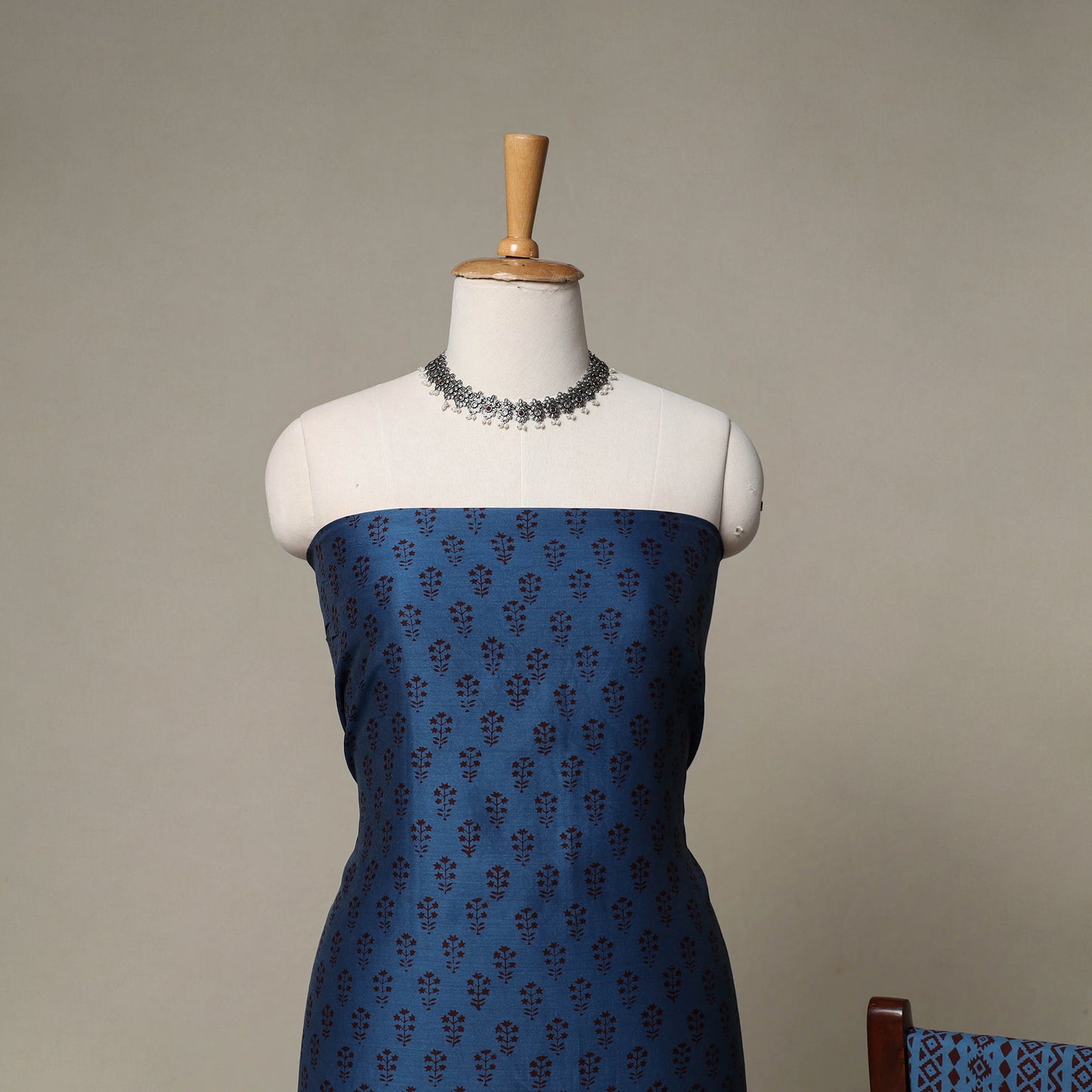 Bagh Hand Block Print Natural Dyed Chanderi Silk 3pc Unstitched Dress Material Suit Set 22