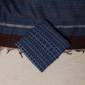 Bagh Hand Block Print Natural Dyed Chanderi Silk 3pc Unstitched Dress Material Suit Set 22