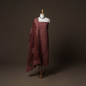 Applique Cutwork Cotton Unstitched Dress Material: Kurta, Bottom & Dupatta 20