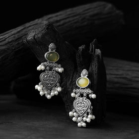 Yellow - saanjh bela heart oxidised earrings - handcrafted