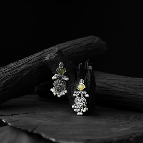 Yellow - saanjh bela heart oxidised earrings - handcrafted