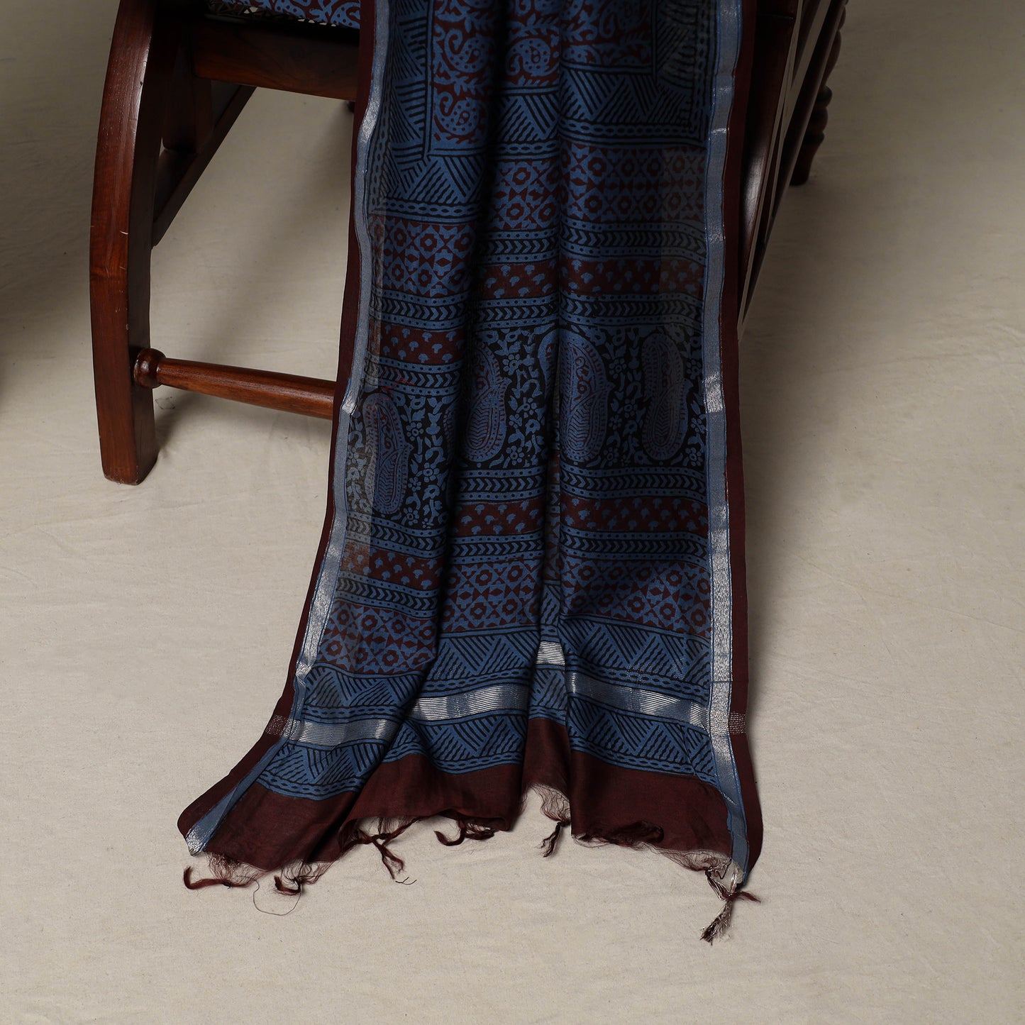 Bagh Hand Block Print Natural Dyed Chanderi Silk 3pc Unstitched Dress Material Suit Set 23